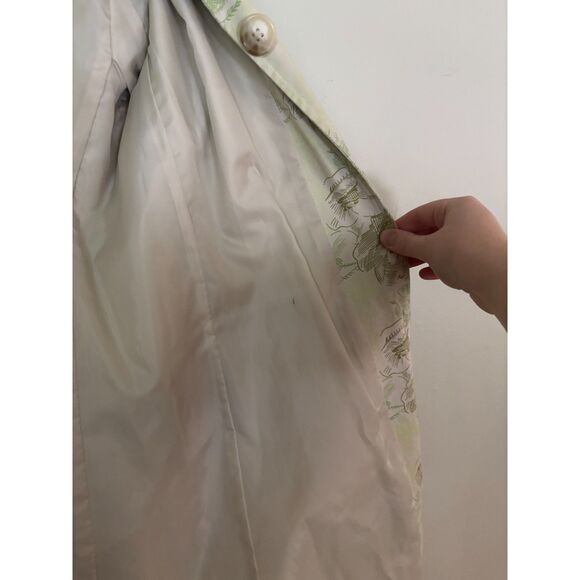 VTG Old Navy Y2K Women's Trench Top Coat SZ M Green Floral Cotton Light Weight - Picture 3 of 12